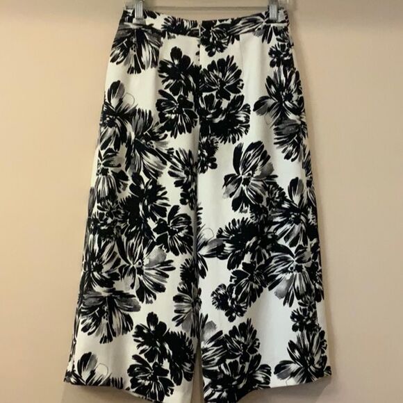 Rebecca Taylor Splashy Floral Culotte Black White Wide Leg 2 - Picture 9 of 12